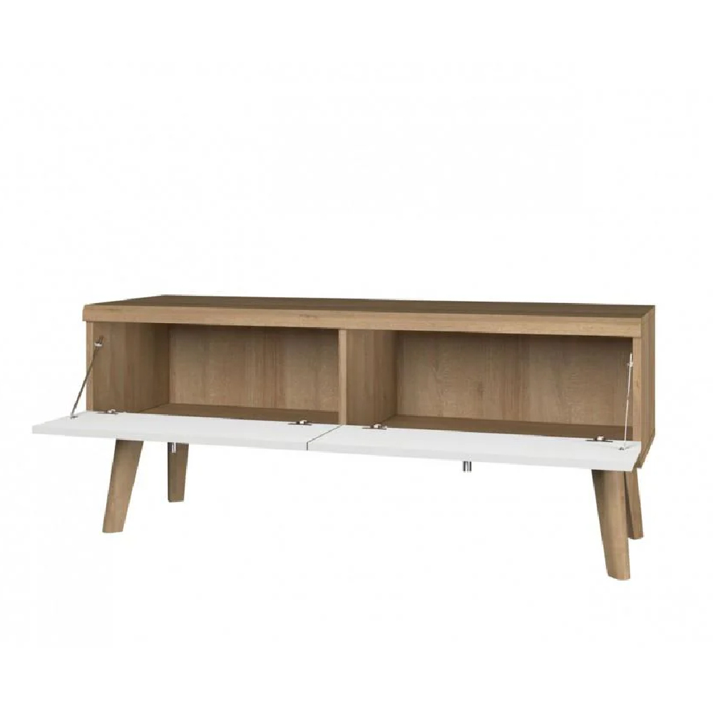 Pasco Wooden TV Stand With 2 Flip Doors In Matt White And Oak