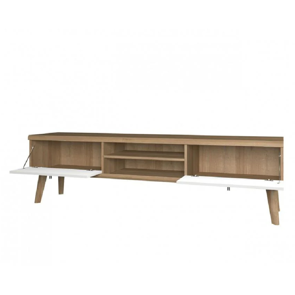 Pasco Wooden TV Stand With 2 Shelves In Matt White And Oak