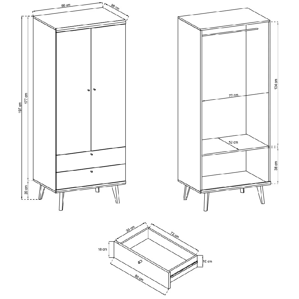 Pasco Wooden Wardrobe With 2 Doors In Matt White And Oak