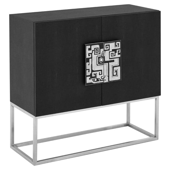 Pasico Faux Shark Skin Leather Large Storage Cabinet In Black