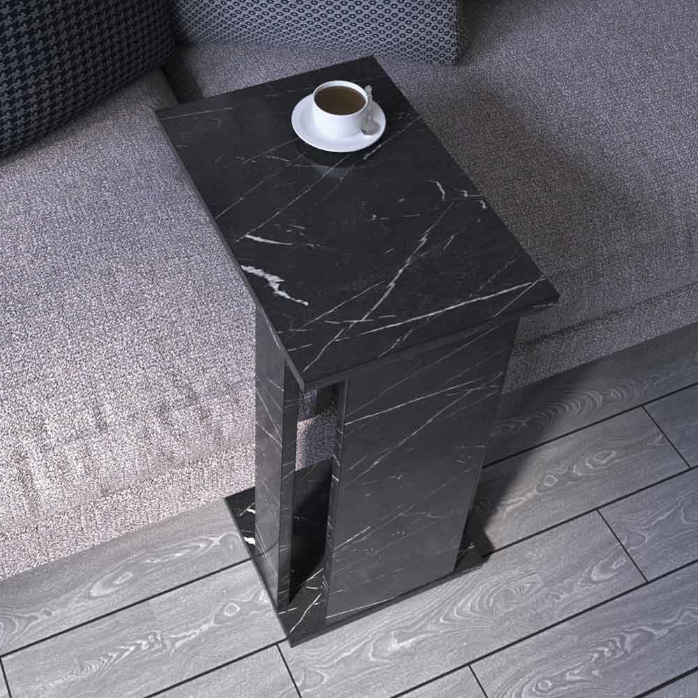 Pasific Wooden Side Table in Black Marble Effect
