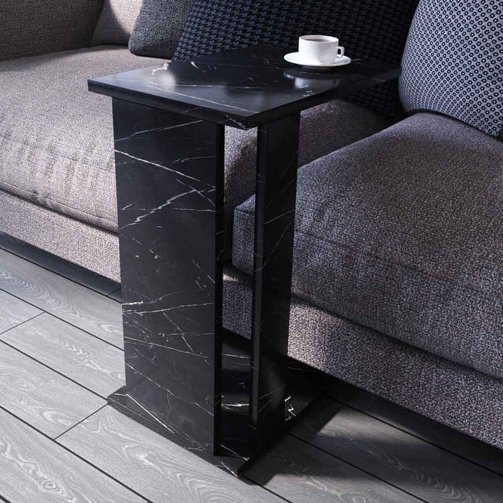 Pasific Wooden Side Table in Black Marble Effect