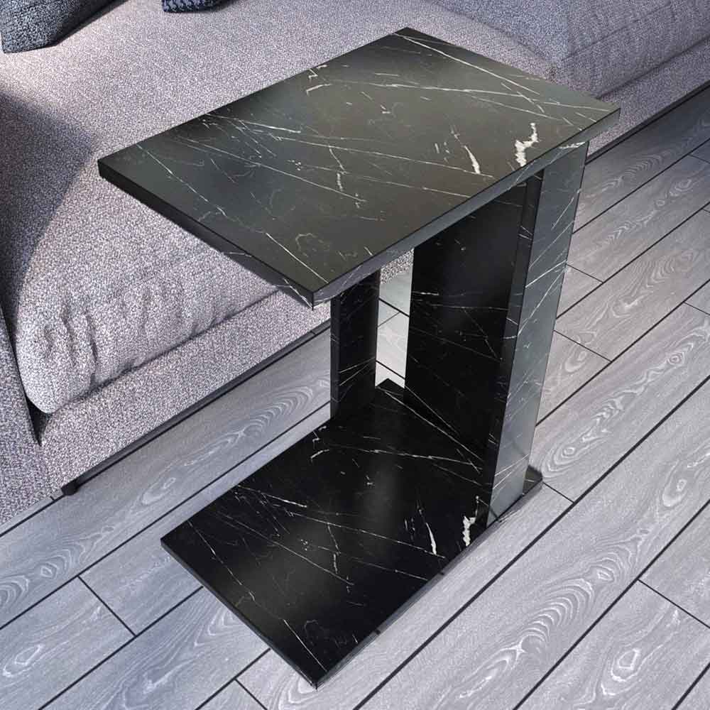 Pasific Wooden Side Table in Black Marble Effect