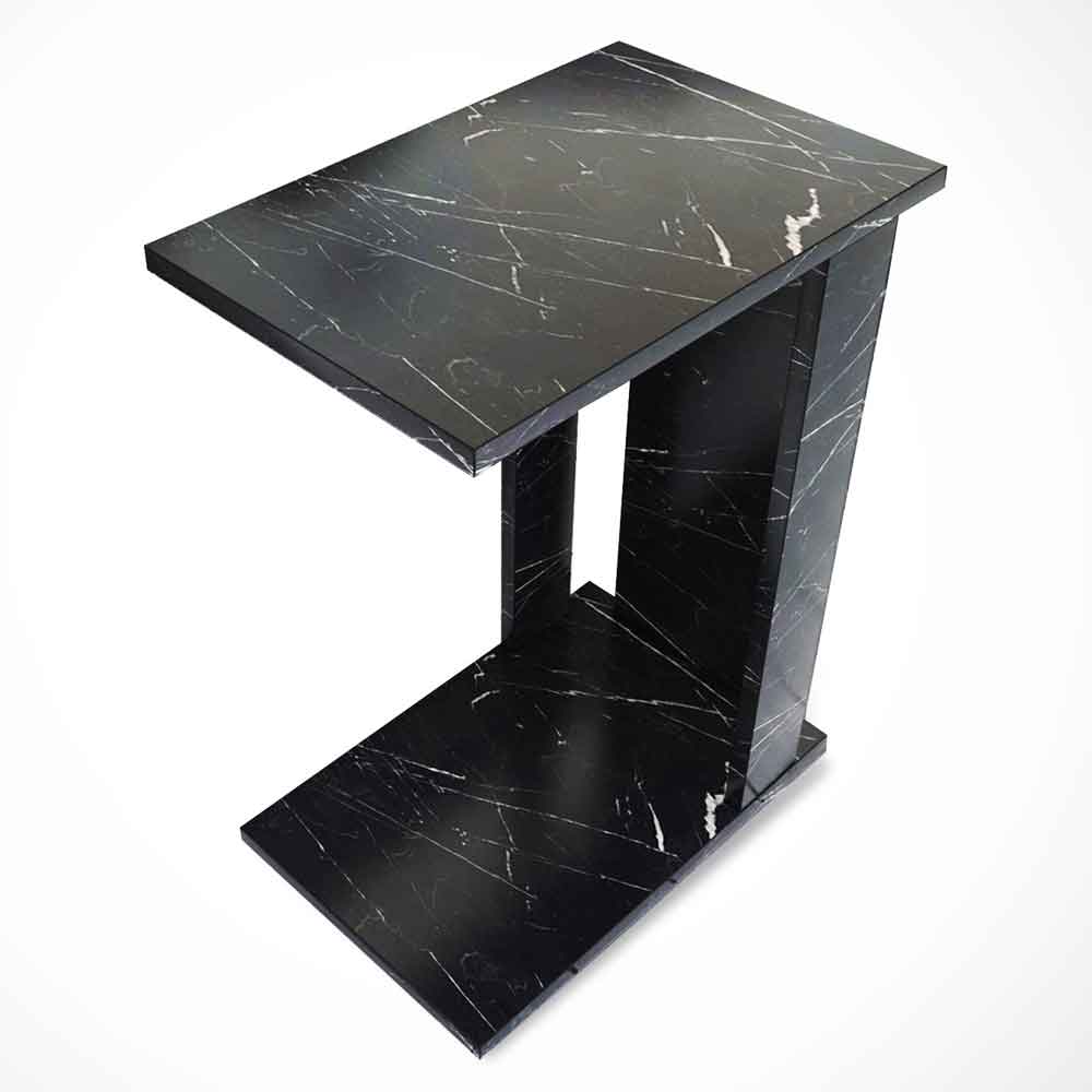 Pasific Wooden Side Table in Black Marble Effect