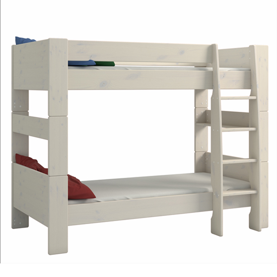Pathos Wooden Bunk Bed In White And Stone With Ladder FiF