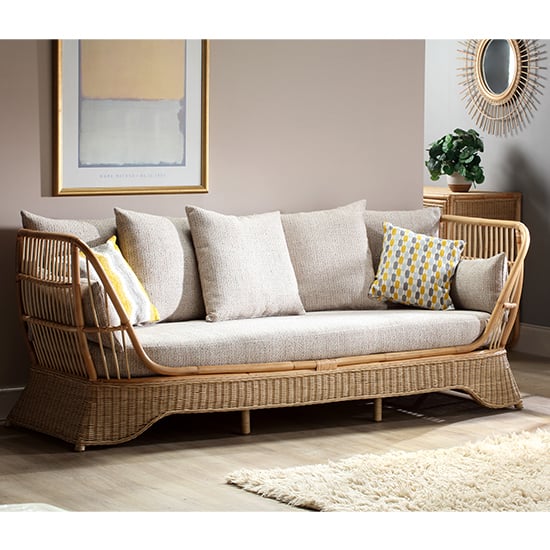 Photo of Patnos rattan day bed with blush tweed fabric seat cushion