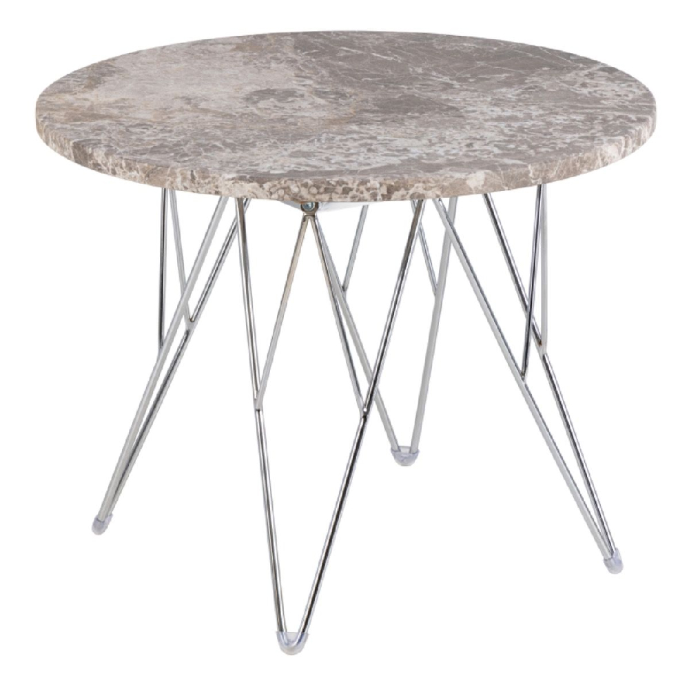 Patoka Grey Brown Marble Side Table With Chrome Frame
