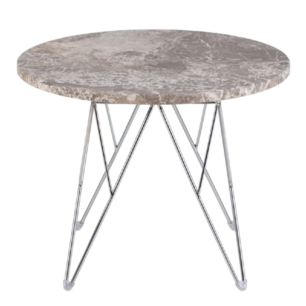 Patoka Grey Brown Marble Side Table With Chrome Frame