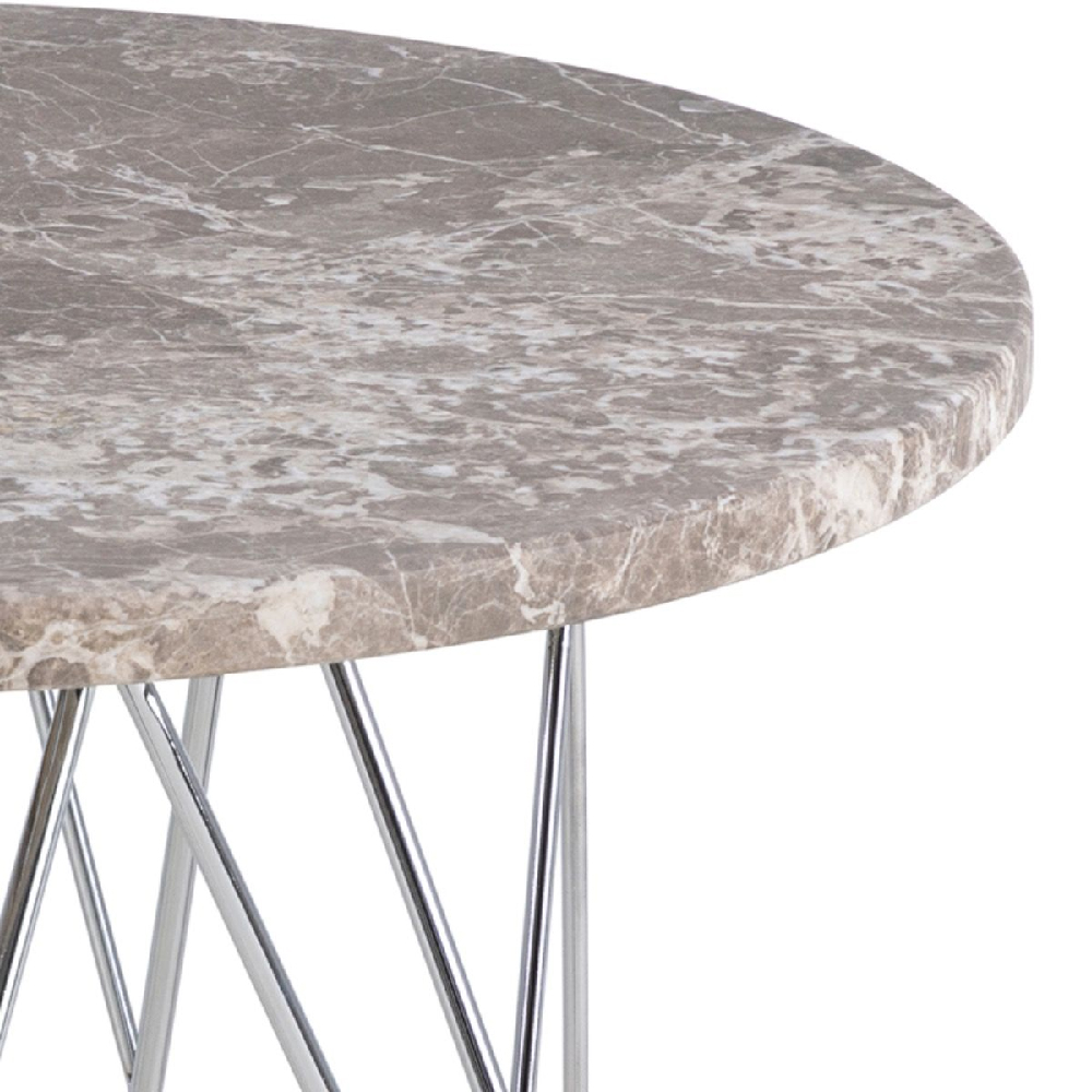 Patoka Grey Brown Marble Side Table With Chrome Frame