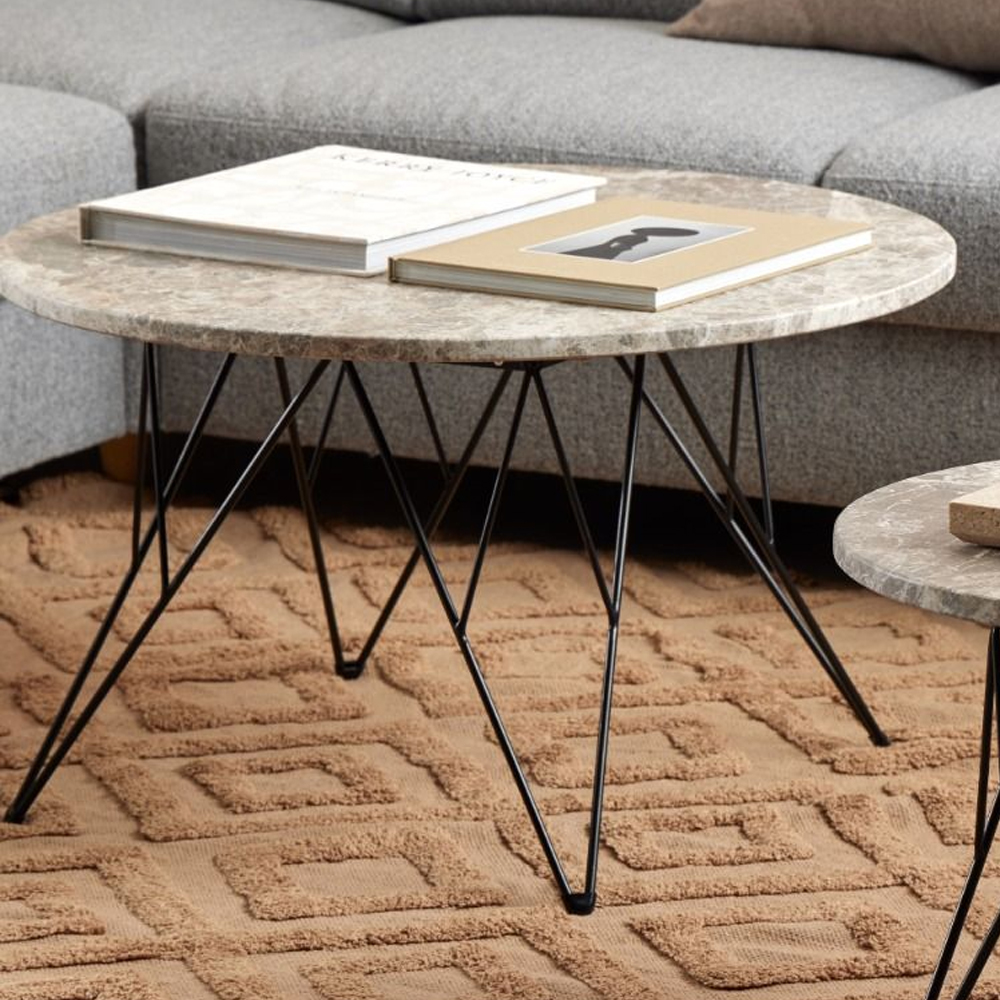 Patoka Marble Coffee Table With Black Legs In Brown