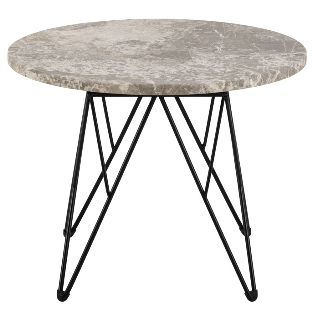 Patoka Marble Side Table With Black Legs In Grey
