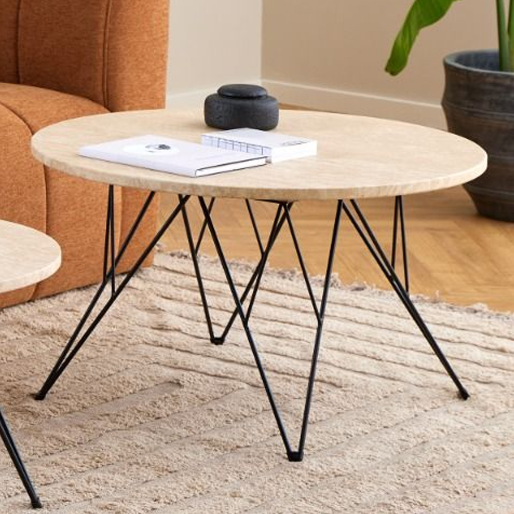 Patoka Wooden Coffee Table With Black Legs In Matt Beige