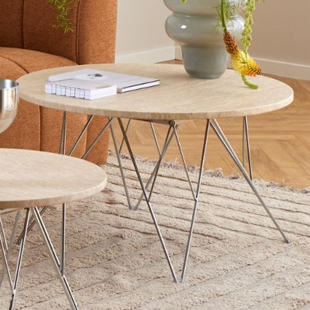 Patoka Wooden Coffee Table With Chrome Legs In Matt Beige