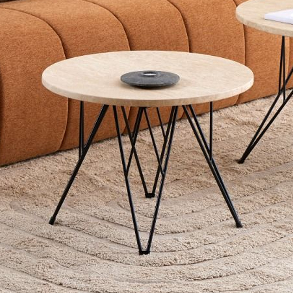 Patoka Wooden Side Table With Black Legs In Matt Beige