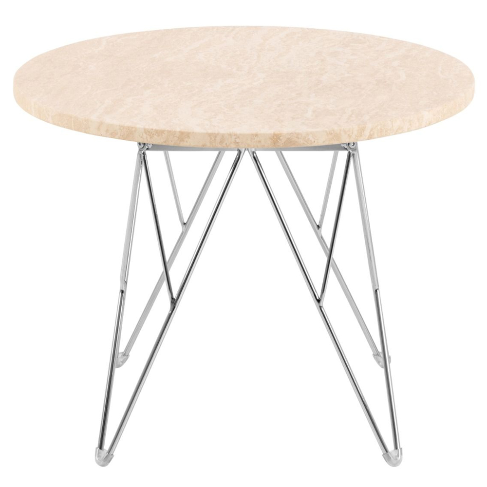 Patoka Wooden Side Table With Chrome Legs In Matt Beige