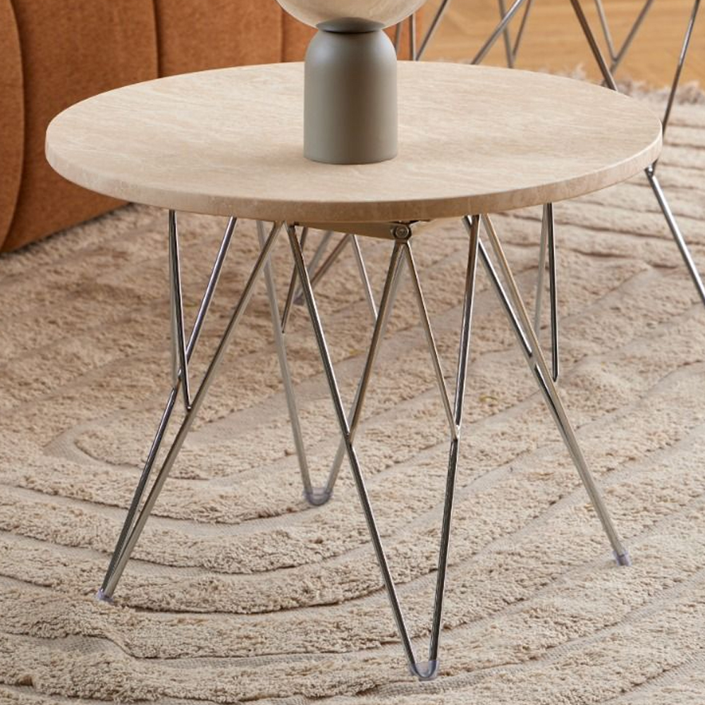 Patoka Wooden Side Table With Chrome Legs In Matt Beige