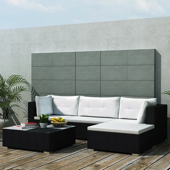 Product photograph of Paton Rattan 5 Piece Garden Lounge Set With Cushions In Black from Furniture in Fashion