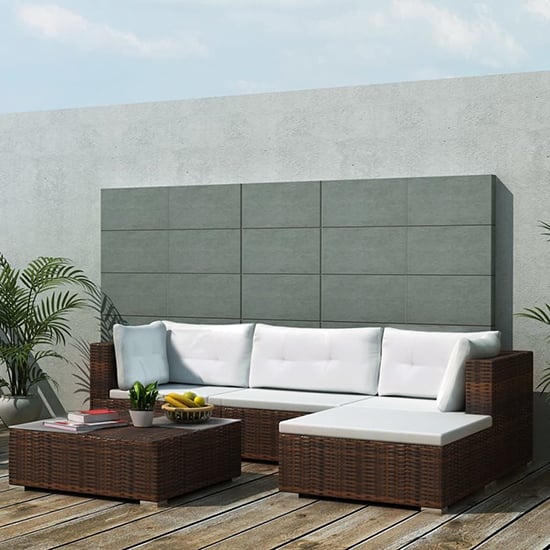Product photograph of Paton Rattan 5 Piece Garden Lounge Set With Cushions In Brown from Furniture in Fashion