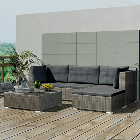 Product photograph of Paton Rattan 5 Piece Garden Lounge Set With Cushions In Grey from Furniture in Fashion