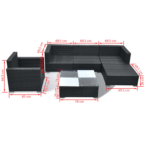 Paton Rattan 6 Piece Garden Lounge Set With Cushions In Black