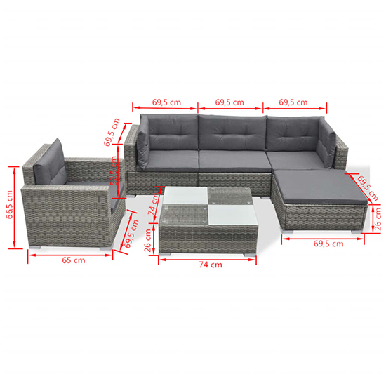 Paton Rattan 6 Piece Garden Lounge Set With Cushions In Grey