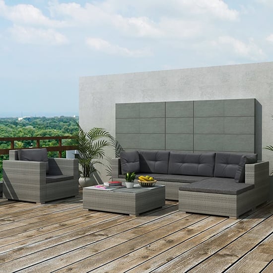 Product photograph of Paton Rattan 6 Piece Garden Lounge Set With Cushions In Grey from Furniture in Fashion
