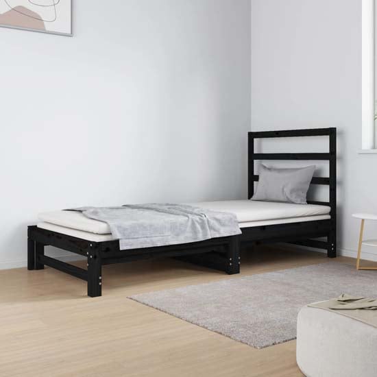 Patras Solid PIne Wood Pull-Out Day Bed In Black