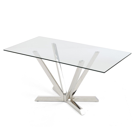 Patrick Glass Dining Table In Clear With Stainless Steel Base_3