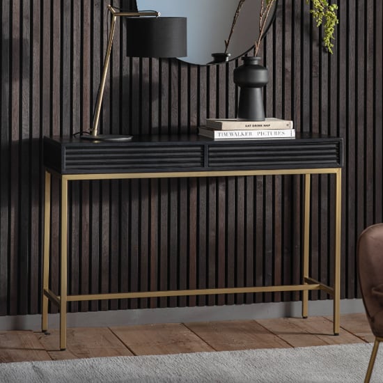 Read more about Pauls mango wood console table with 2 drawers in black