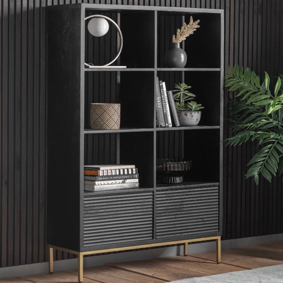 Photo of Pauls mango wood open display unit with 2 doors in black