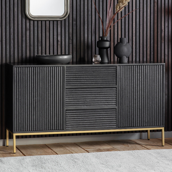 Photo of Pauls mango wood sideboard with 2 doors 3 drawers in black