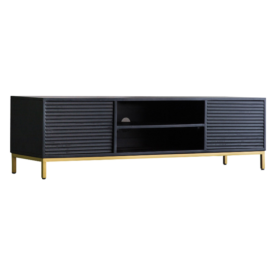 Pauls Wooden TV Stand With 2 Doors 2 Shelves In Black