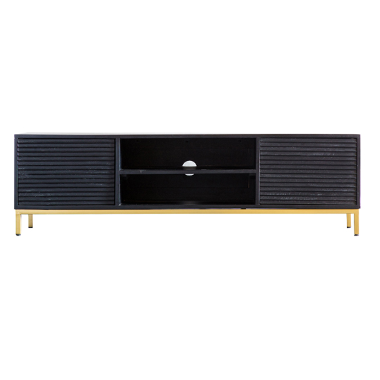 Pauls Wooden TV Stand With 2 Doors 2 Shelves In Black