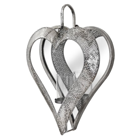 Product photograph of Pauma Large Heart Mirrored Tealight Holder In Antique Silver from Furniture in Fashion