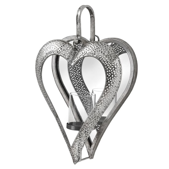 Product photograph of Pauma Small Heart Mirrored Tealight Holder In Antique Silver from Furniture in Fashion