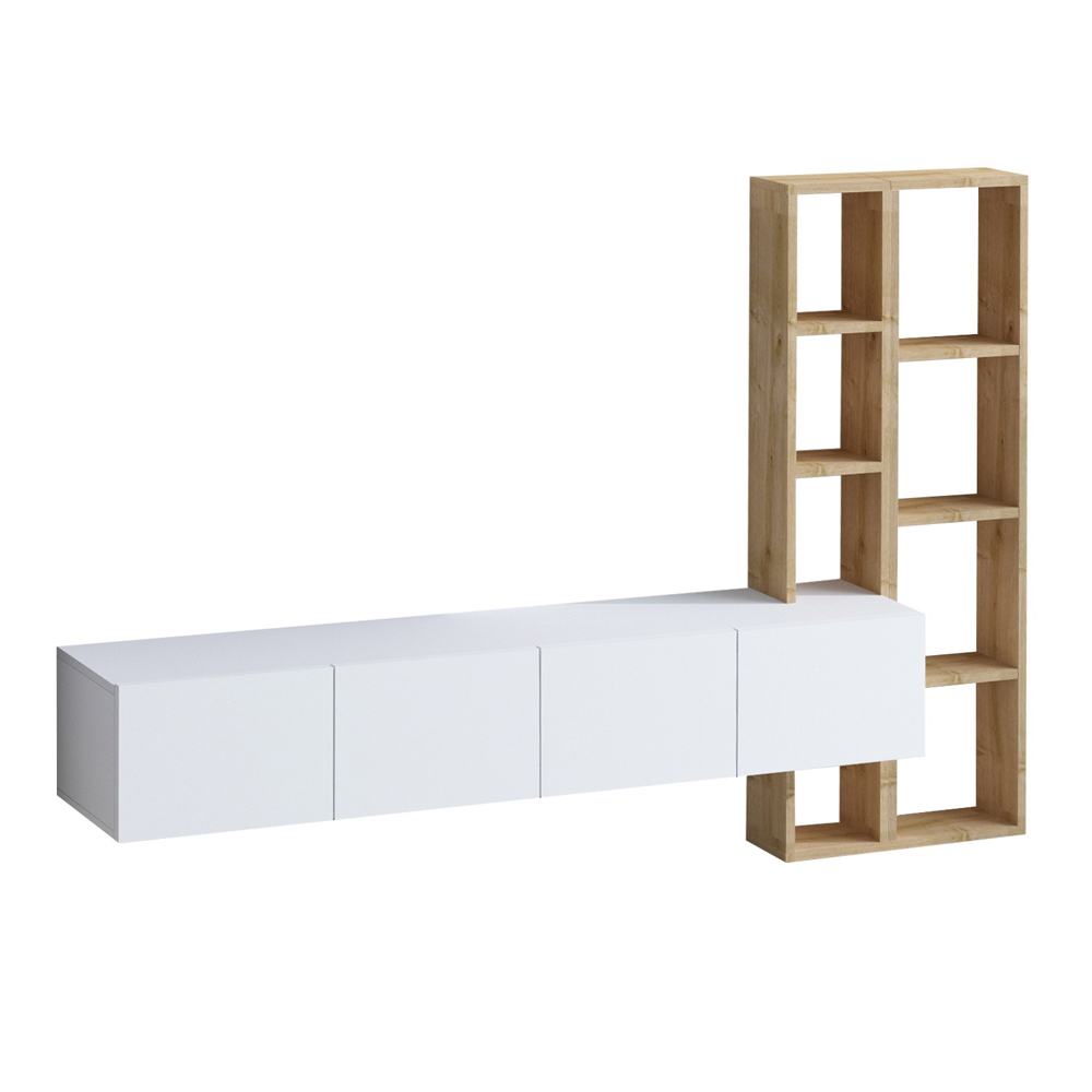 Pavaro Wooden TV Stand with Bookcase in White Oak