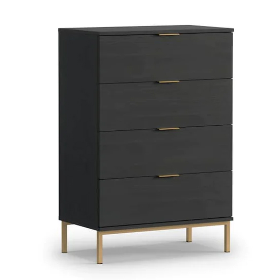 Pavia Wooden Chest Of 4 Drawers In Black Portland Ash thumbnail