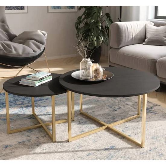 Pavia Wooden Coffee Table Round Small In Black Portland Ash