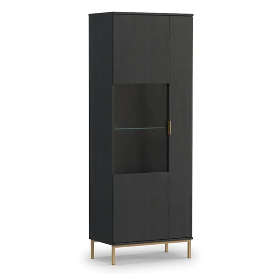 Product photograph of Pavia Wooden Display Cabinet Tall 2 Doors In Black Portland Ash from Furniture in Fashion