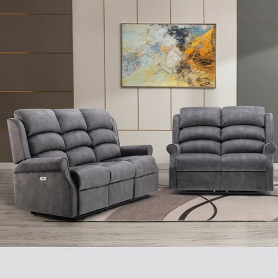 Pavia Electric Fabric Recliner 3+2 Sofa Set In Grey