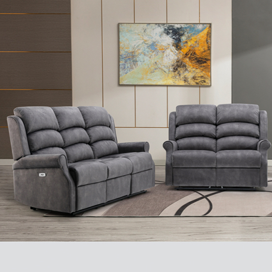Read more about Pavia electric fabric recliner 3+2 sofa set in grey