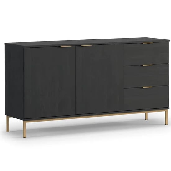 Product photograph of Pavia Wooden Sideboard 2 Doors 3 Drawers In Black Portland Ash from Furniture in Fashion