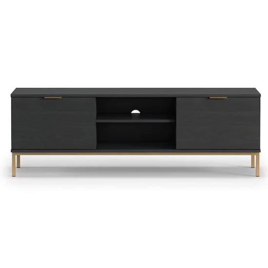 Product photograph of Pavia Wooden Tv Stand With 2 Doors In Black Portland Ash from Furniture in Fashion