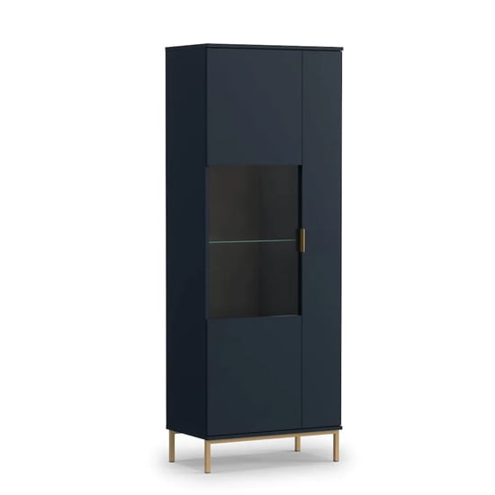 Product photograph of Pavia Wooden Display Cabinet Tall With 2 Doors In Navy from Furniture in Fashion