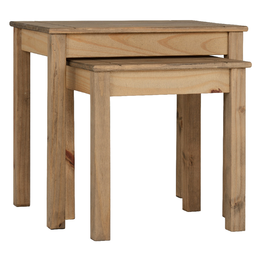 Pavia Wooden Nest Of 2 Tables In Natural Wax