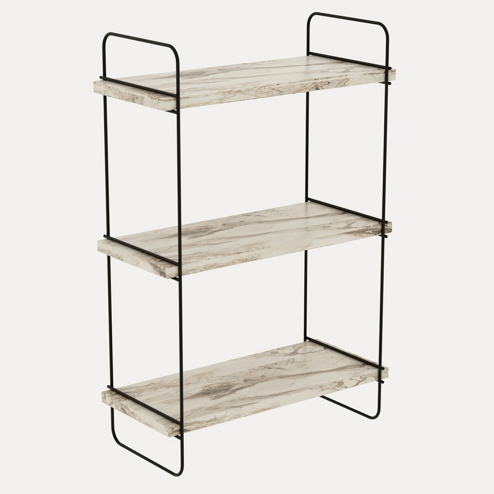 Pavilion Wooden Wall Hung Shelving Unit in White Marble Effect