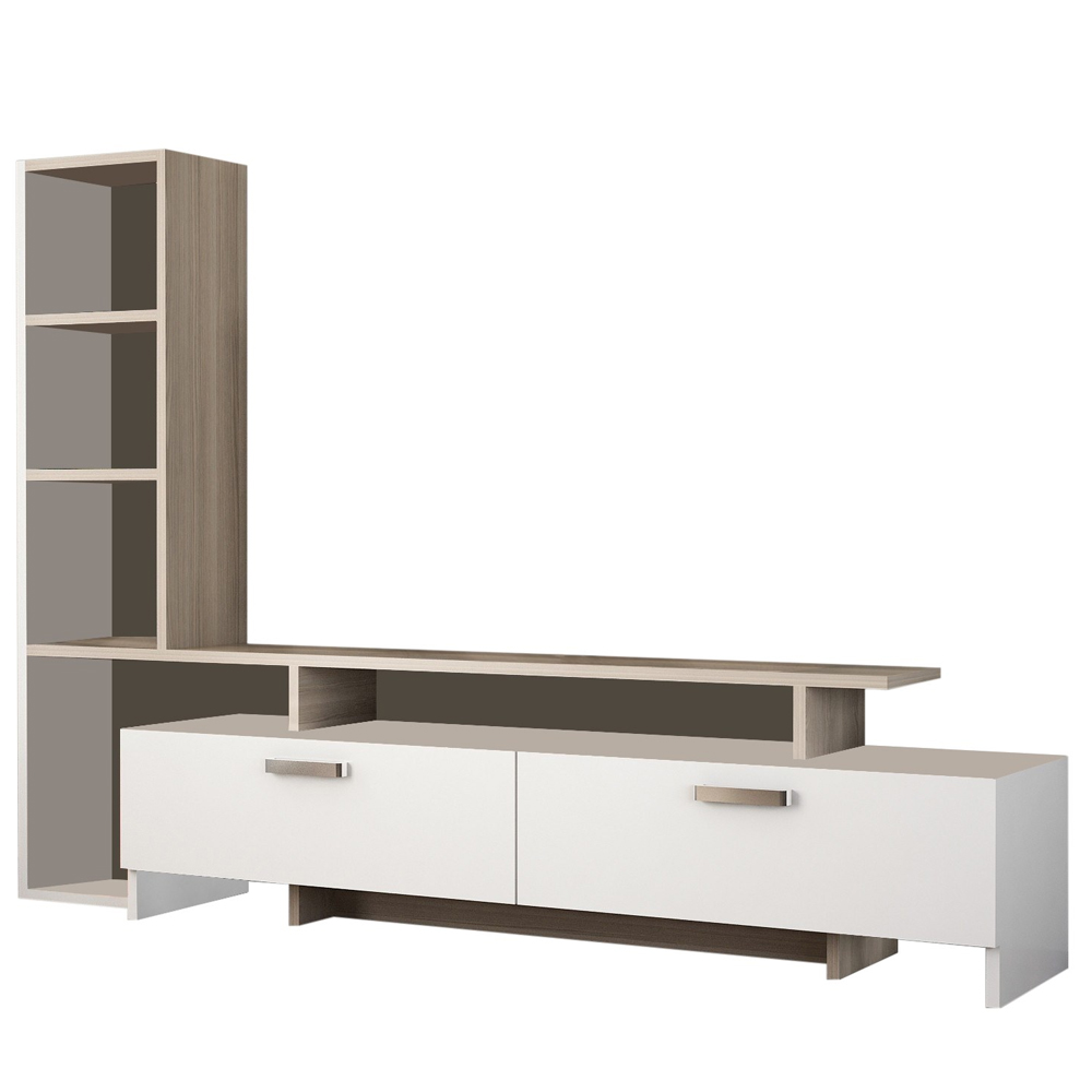 Pavona Wooden TV Stand with Bookcase in White Cordoba