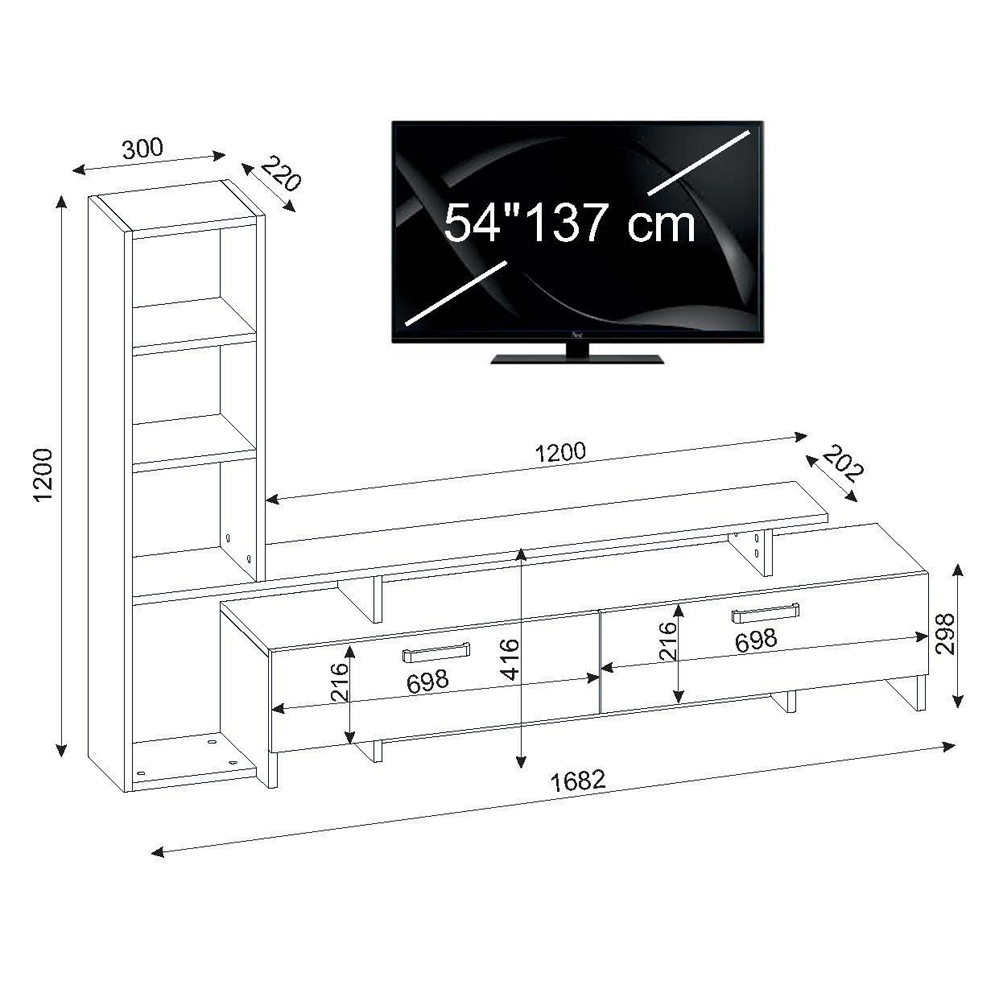 Pavona Wooden TV Stand with Bookcase in White Cordoba
