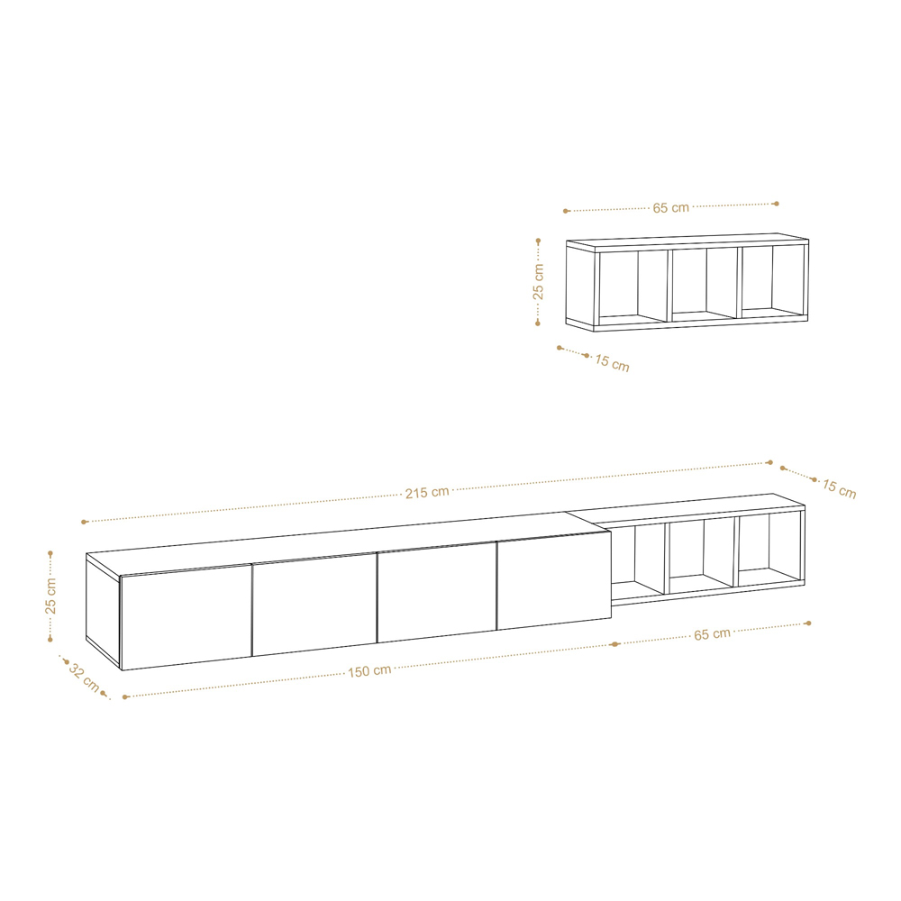 Pavona Wooden TV Stand with Wall Shelf in White Oak