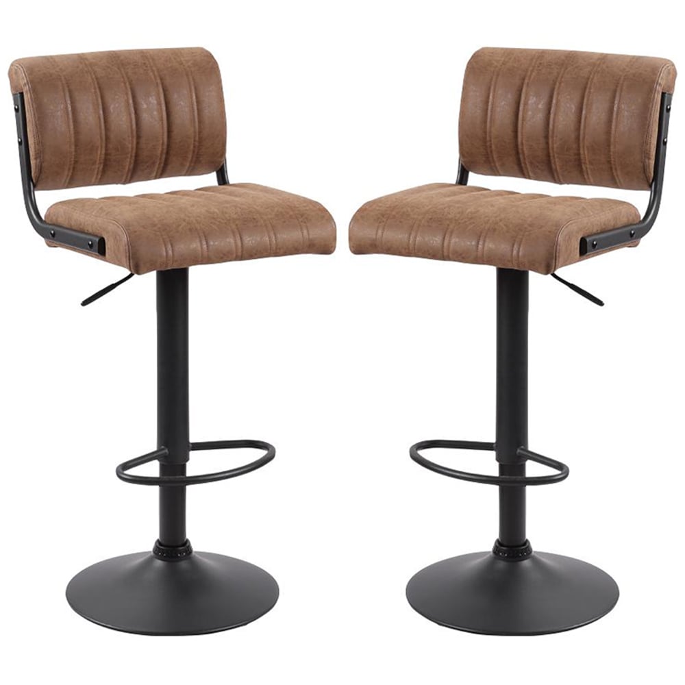 Pawling Brown Leather Bar Stools In Pair